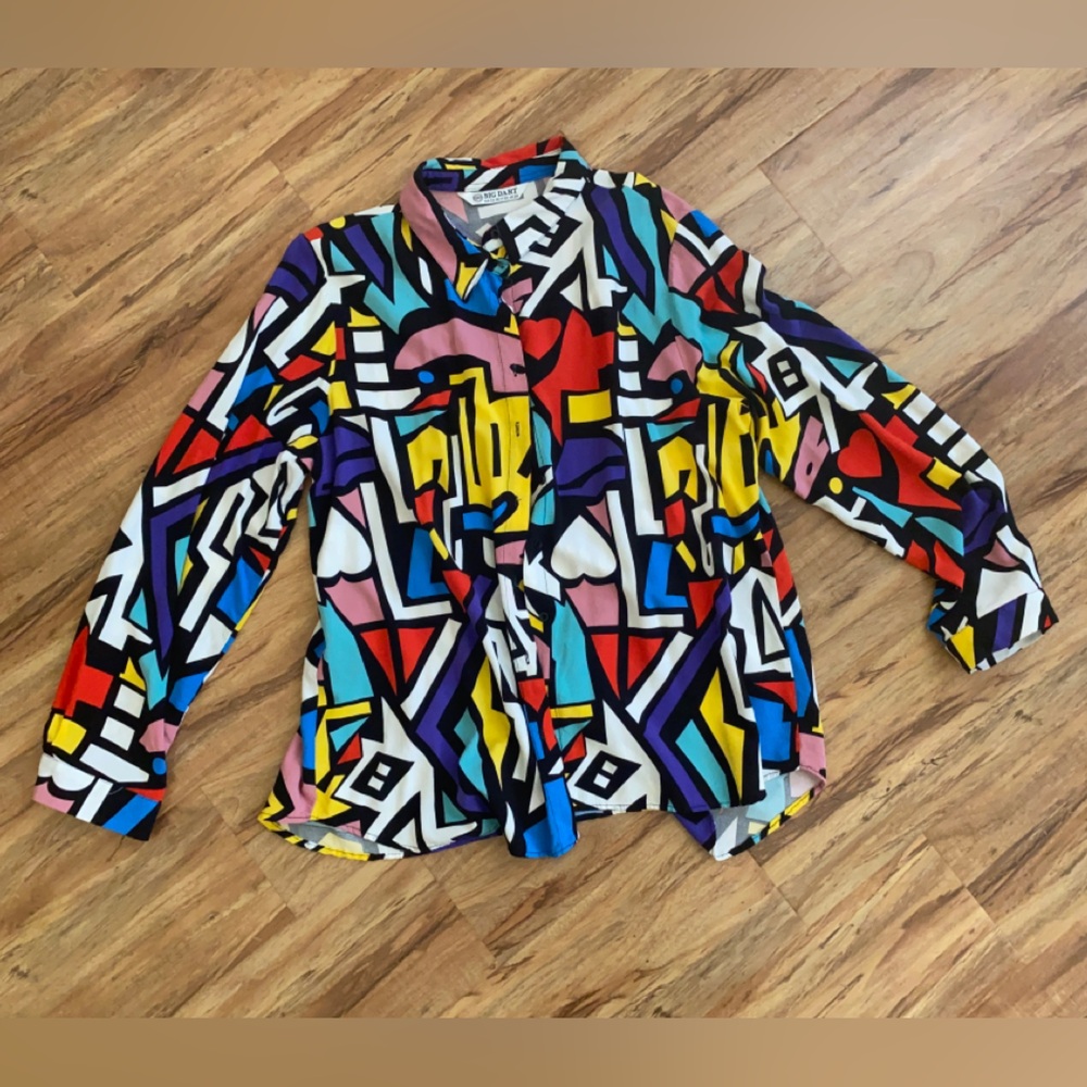 Vibrant abstract button down blouse